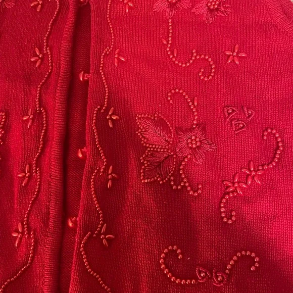 Requirements Petite Red embroidered vest, large cottagecore button front - Picture 3 of 6